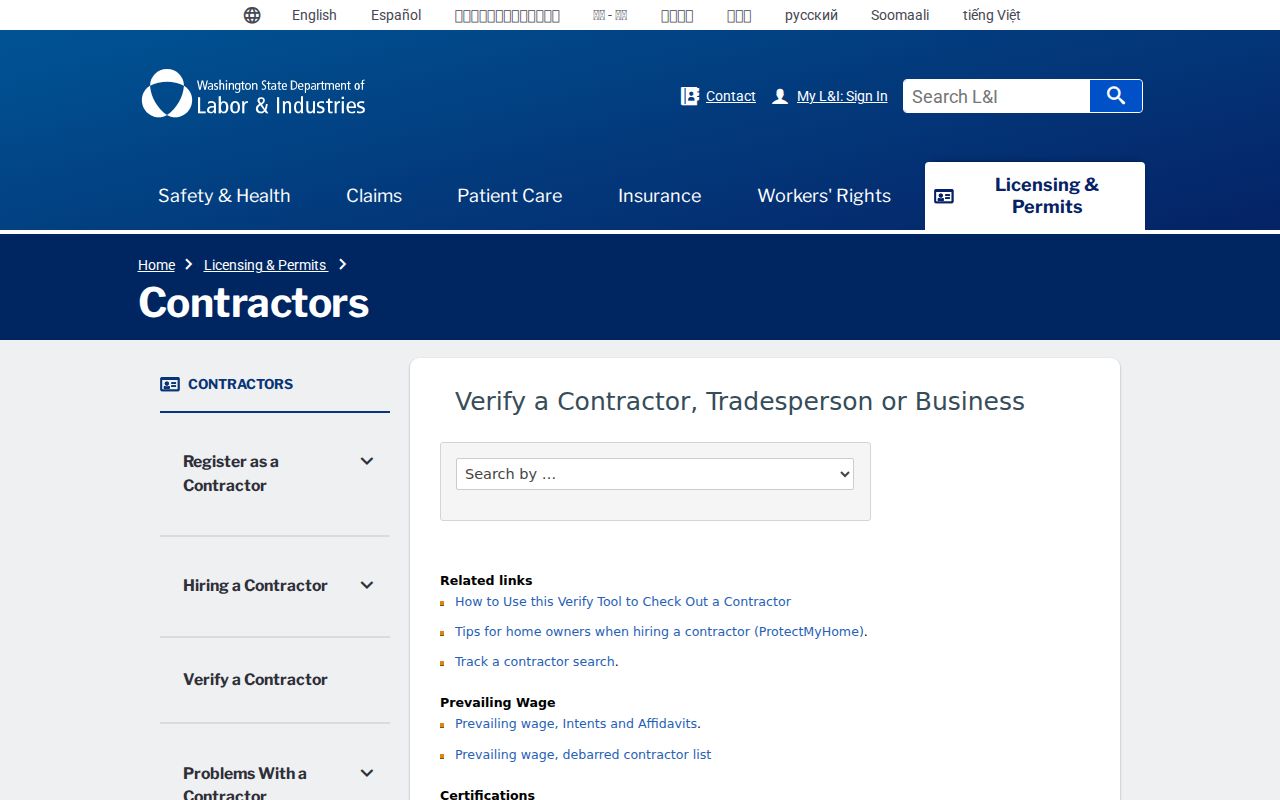 Kent people search with Washington contractor and trade license records