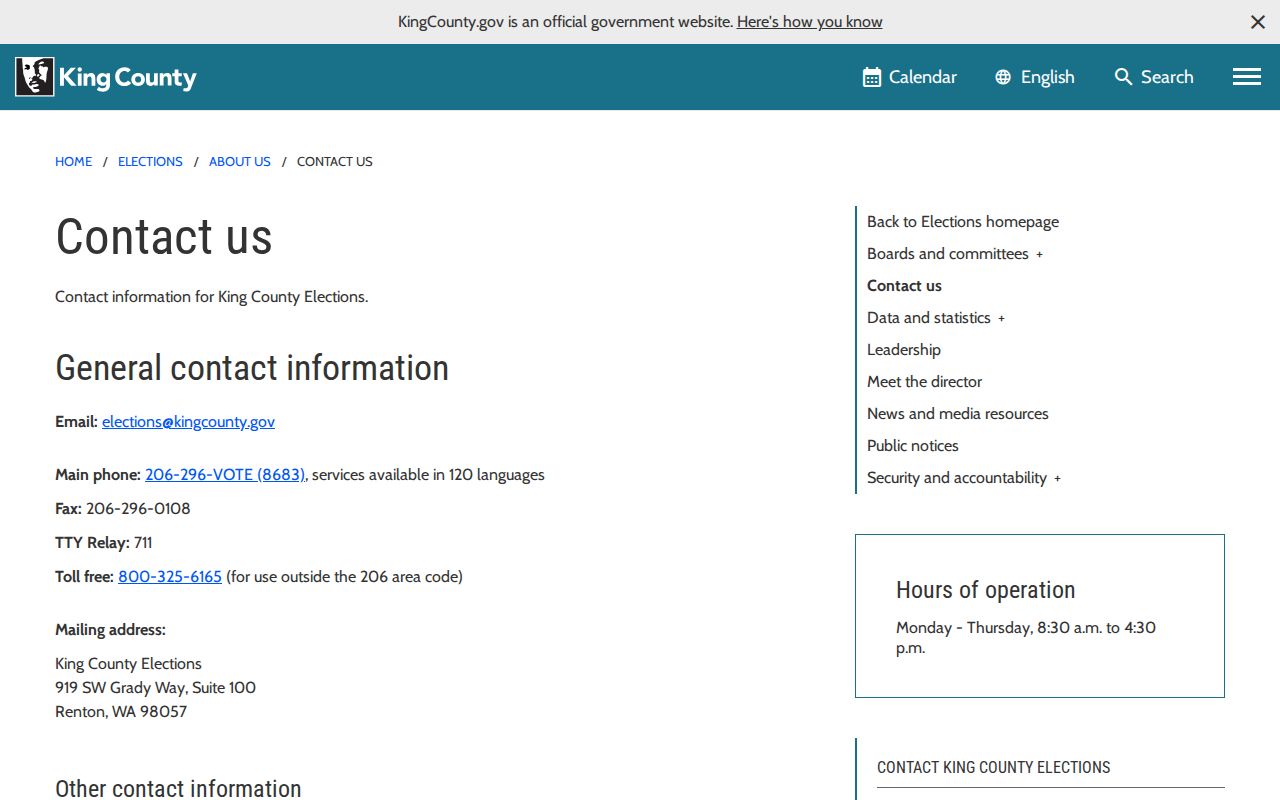 Kent voter registration records King County Elections contact channels